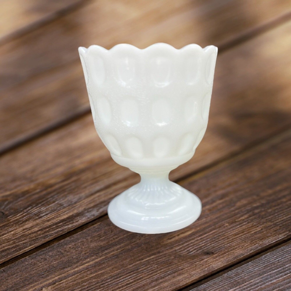 E O Brody Co Milk Glass Thumbprint Pedestal Compote Vase/Bowl